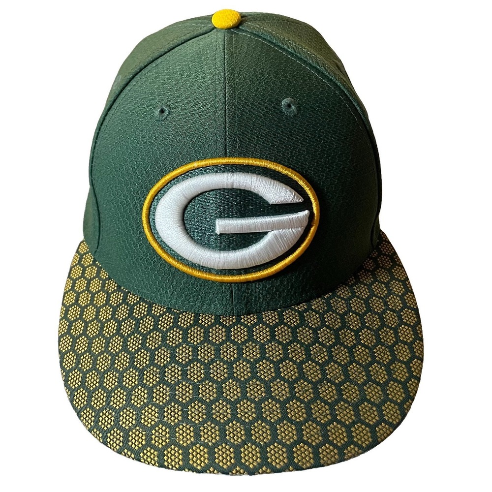 NFL Green Bay Packers Fitted Hat 7 1/2 New Era 59Fifty Honeycomb Bill Embroidery
